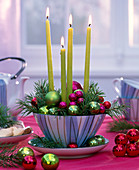 Advent wreath with pseudotsuga branches and Christmas tree balls