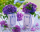 Blue hydrangea in porcelain ceramics with blue-white pattern
