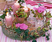 Candle decoration with hydrangeas