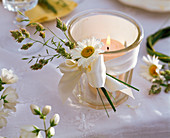 Table decoration with daisies and grasses