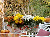 Autumn box with chrysanthemums