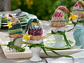 Eggs with self-knitted warmth caps