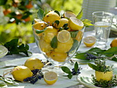 Zitronen - Tischdeko auf der Terrasse
