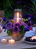 Purple arrangement with lantern