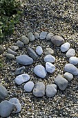 Spiral 'snail' made of river gravel laid on fine gravel