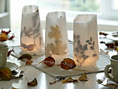 Glasses in sandwich bags placed as lanterns