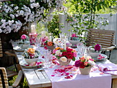 Table decoration with roses and lanterns