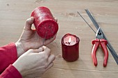 Red Advent wreath with felt cord