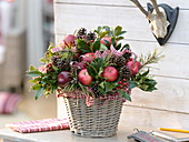 Christmas apple bouquet in the basket
