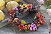 Berry wreath of Rose, cotoneaster, sea buckthorn