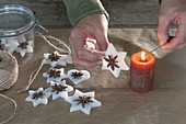 Self made Christmas tree decorations from wax and star anise