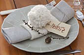 Christmas decorations with white wool balls