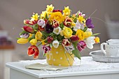 Colorful spring bouquet with tulipa, ranunculus