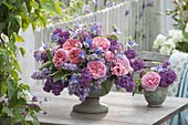 Scented bouquet with Syringa (lilac), Rose 'Chippendale' (nostalgia rose)