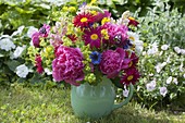 Colourful garden bouquet with peonies