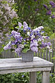Lilac-blue scented bouquet of Syringa (lilac), Aquilegia (columbine), Deutzia