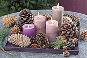 Fast Advent wreath of Pinus and Picea cones