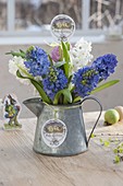 Small bouquet from Hyacinthus in a zinc pot as a vase