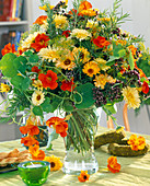 Herb bouquet with calendula (marigold), rosemary