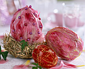 Styrofoam eggs decorated with tulip flowers
