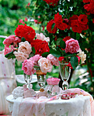 Glasses with various historical roses