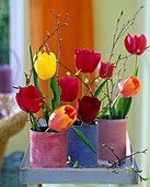 Painted tin cans as vase