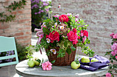 Bouquet made of pink (rose), sedum (stonecrop), euphorbia