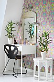 House plants on Moroccan side table and dressing table