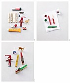 Instructions for decorating clothes pegs with gletter and figurines