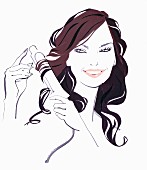 Close up of beautiful woman curling hair with curling tongs