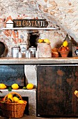 Rustic brick-vaulted kitchen decorated with lemons