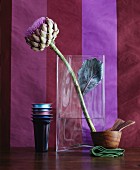 Artichoke flower in glass vase