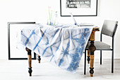 Tablecloth hand-dyed using Shibori technique