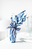 Gift wrapping made from old handkerchief and hand-dyed using Shibori technique