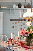 Classic lamp above festively set table