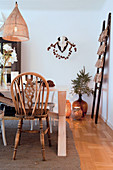 Wintry decorations in dining room in shades of brown