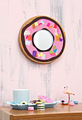 Mirror with doughnut frame made from old chopping board