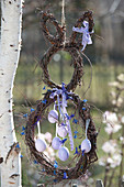 Hanging Easter bunny made of birch wreaths