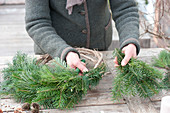 Natural Advent wreath made of fir and pine bind