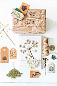 Gift wrap idea using botanical motifs