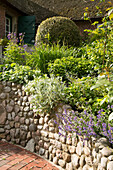 Raised herbaceous border with stone wall