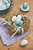 Easter eggs dyed with botanical motifs