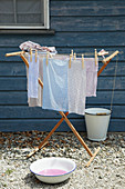 Hand-dyed fabrics on clothes horse