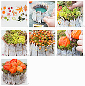 Instructions for making cake-shaped arrangements of natural materials