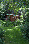 Wooden shed in garden