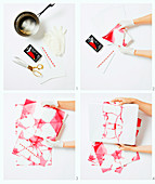 Anleitung für Geschenkverpackung mit Banderole aus gefärbtem Papier