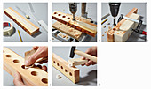 Instructions for making wooden wall-mounted rack for test tubes