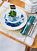 Maritime place setting with a small potted plant