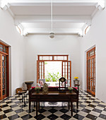Chequered floor in exotic living room