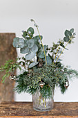 Wintry bouquet of various green twigs